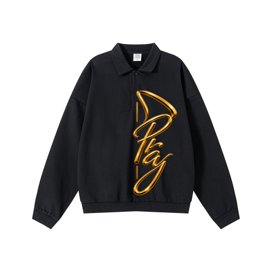 445GSM Men’s Heavyweight Half-Zip Collar Sweatshirt Black