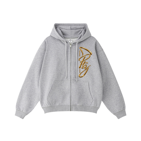 440GSM Unisex Fall&Winter Solid-Color Zip-Up Hoodie Heather Gray