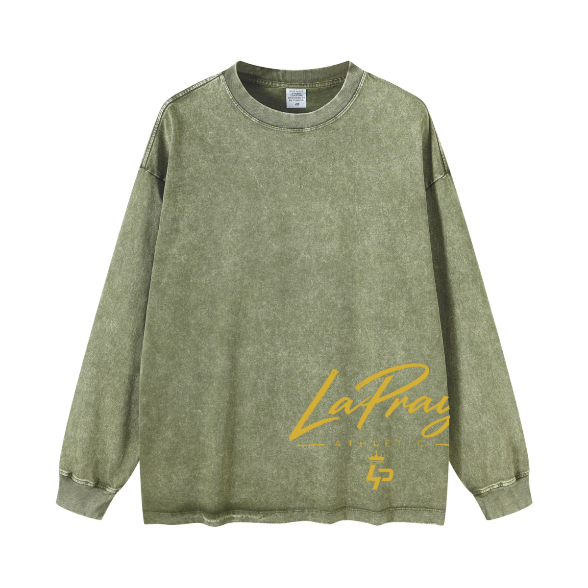 260GSM Men's Heavyweight Vintage-Wash Loose-Fit Long-Sleeve T-Shirt Green