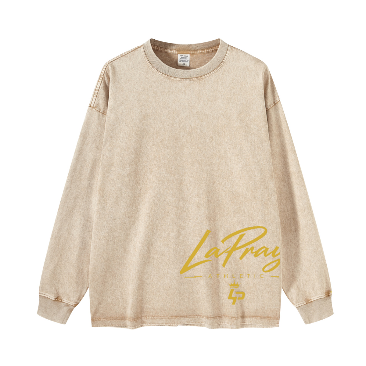 260GSM Men's Heavyweight Vintage-Wash Loose-Fit Long-Sleeve T-Shirt Khaki