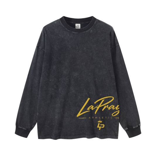 260GSM Men's Heavyweight Vintage-Wash Loose-Fit Long-Sleeve T-Shirt Snow Wash